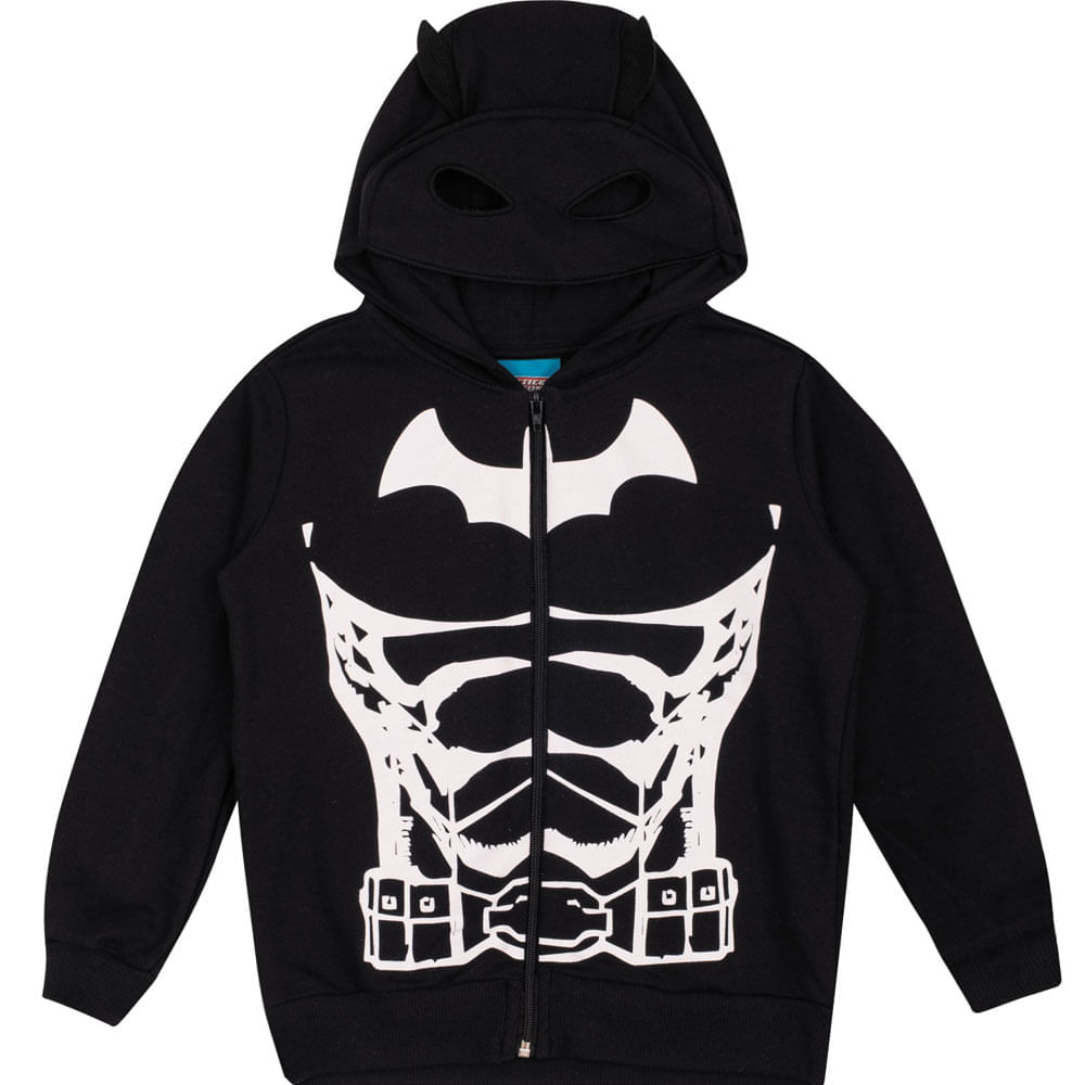 Jaqueta Moletinho Infantil com Capuz - DC Comics - Batman - 100% Algodão - Preto - Trenzinho