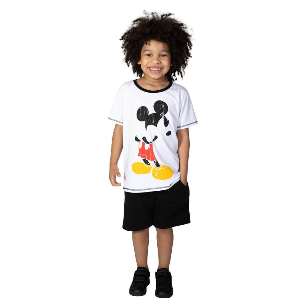 Camiseta Manga Curta - Meia Malha - Branco - Mickey Mouse - Disney