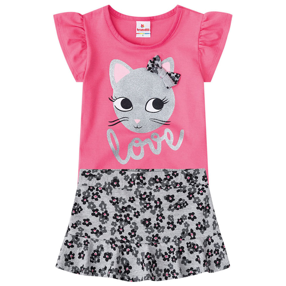 Conjunto - Meia Malha - Gatinha - Rosa Camélia - Brandili